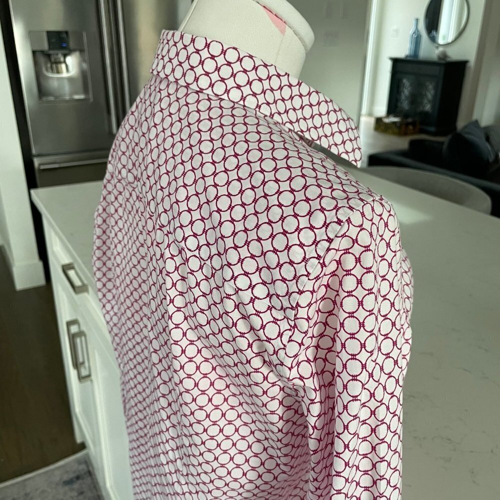Talbots Petites Lg Slv Button Down Circle Print Cotton Blouse Fuschia Wht Sz 10P - Picture 7 of 11